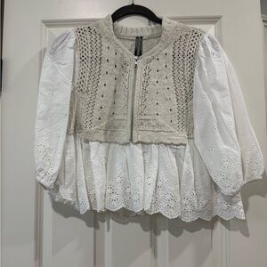 Anthropologie White and Cream Blouse